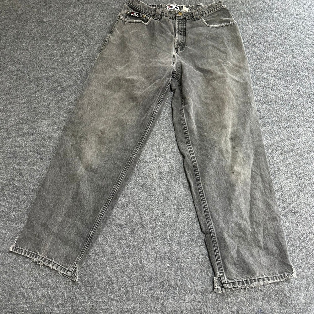 Fila Jeans Mens Size 29 Black Cotton Relaxed Fit Distressed Faded Streetwear